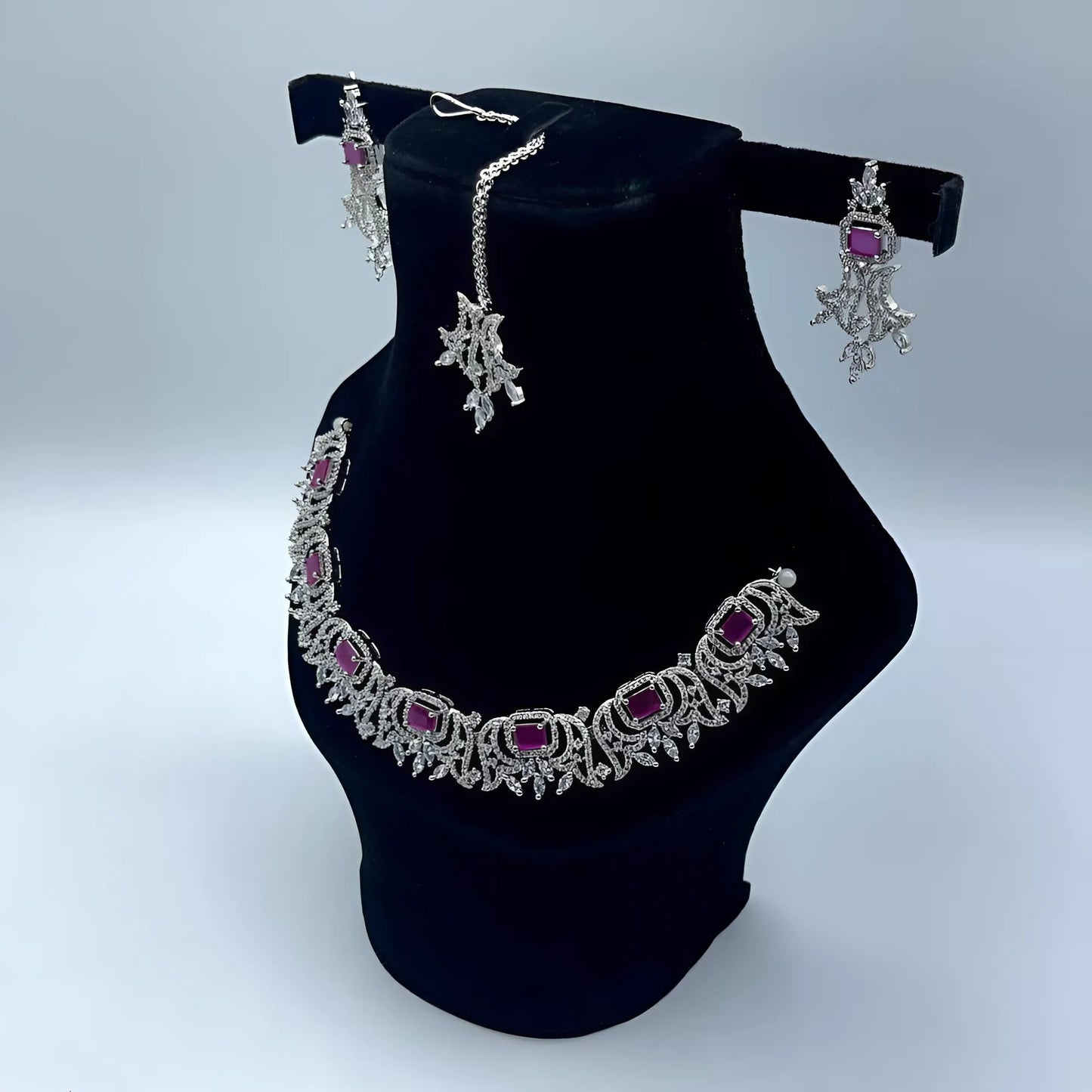 Silver-Plated Zircon Bridal Jewelry Set – 4-Piece Collection