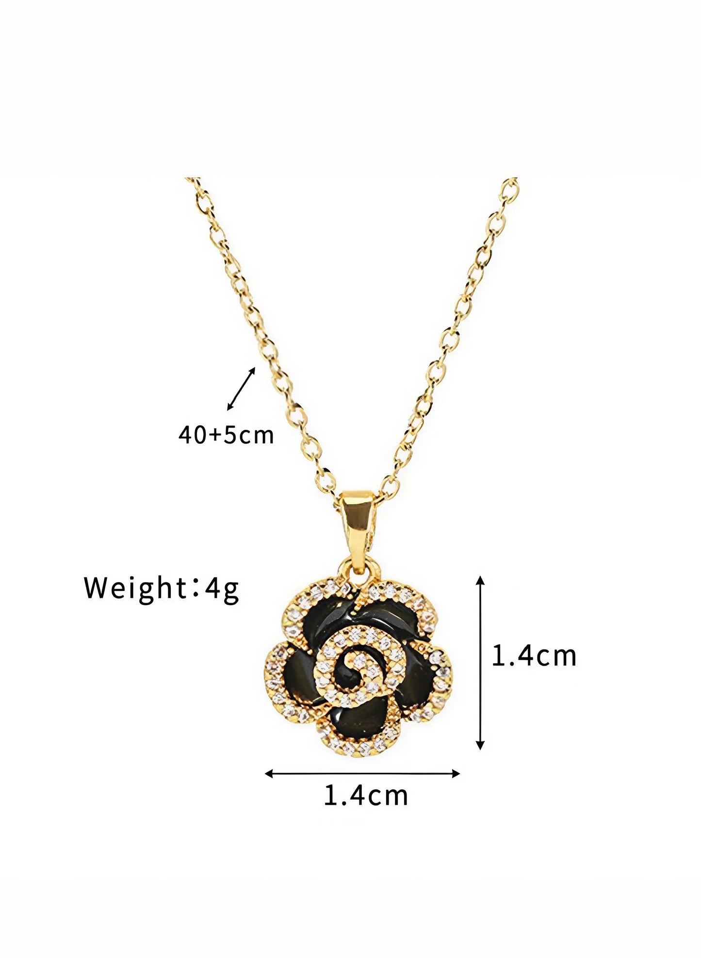 Gold-Plated Black Rose Pendant Necklace ZYORA