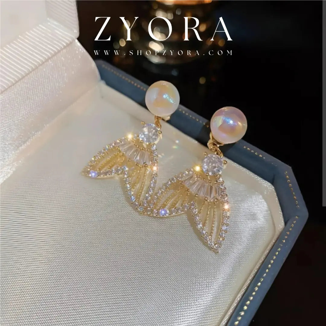 Gold-Plated Fish Tail Design Zircon Earrings ZYORA