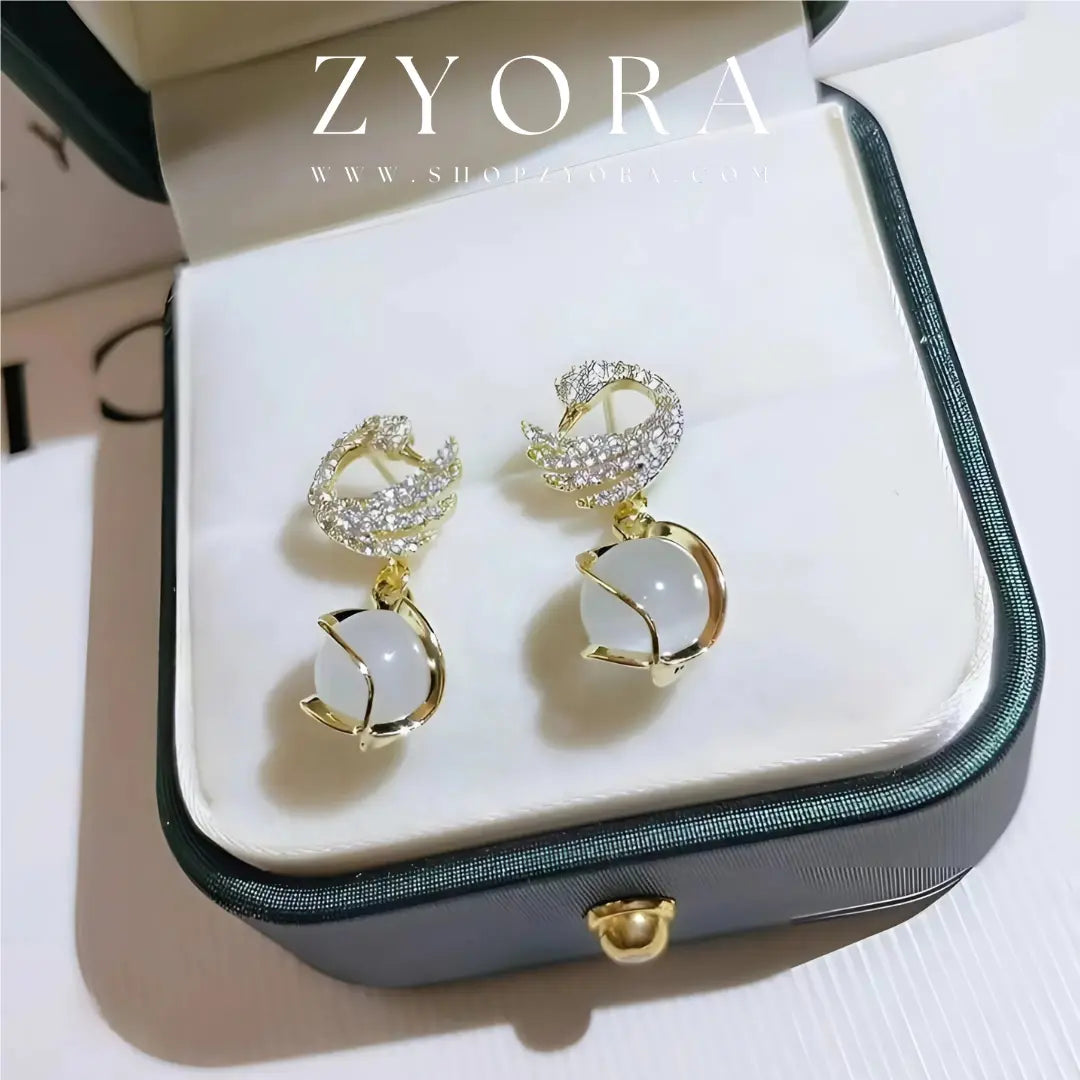 Gold-Plated Peacock Earrings with Cubic Zirconia ZYORA