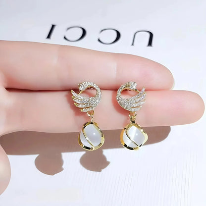 Gold-Plated Peacock Earrings with Cubic Zirconia ZYORA