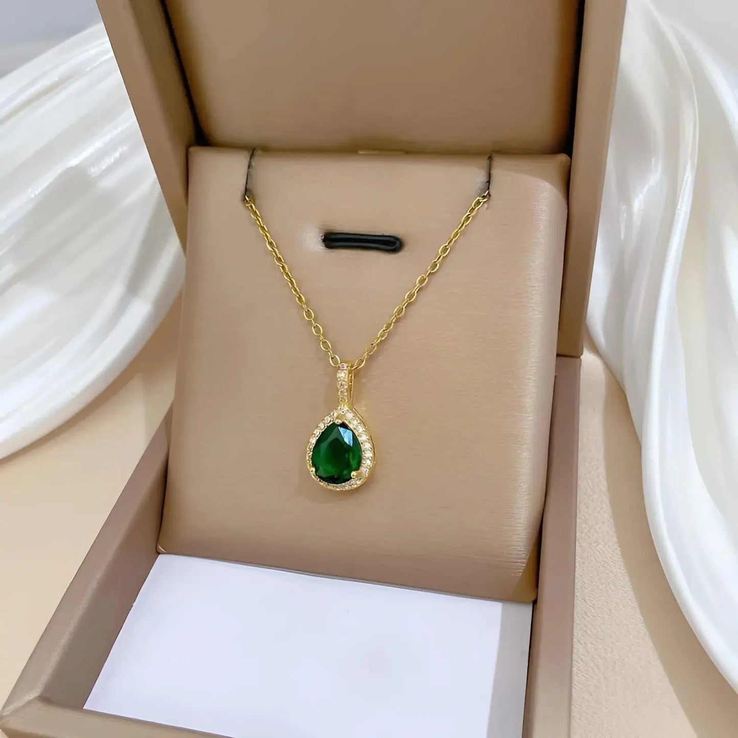 Green Gemstone Gold Necklace and Earring Set ZYORA