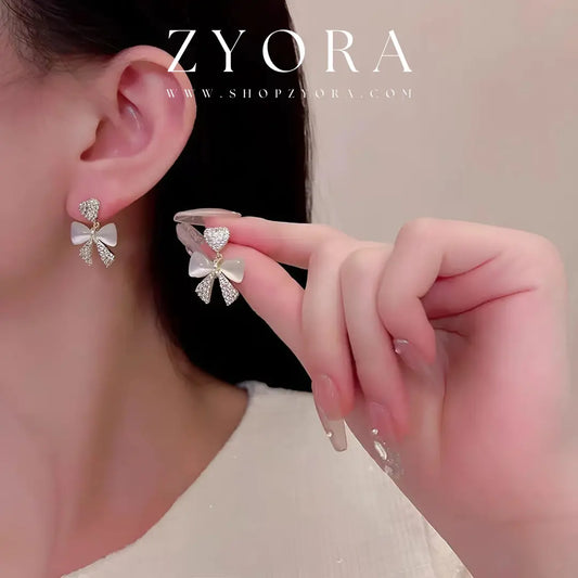 Silver Bow Design Zircon Earrings ZYORA