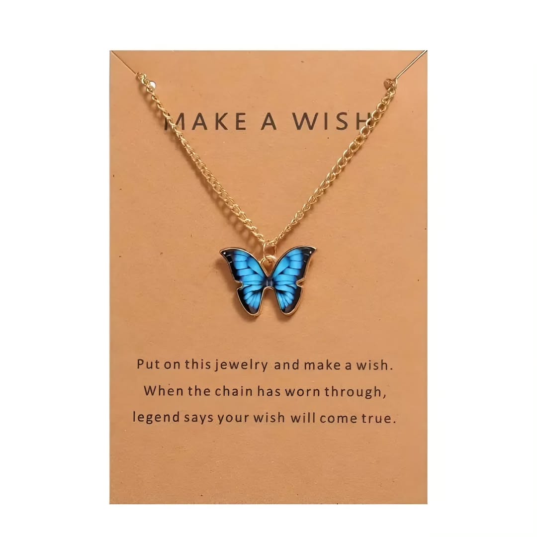 Gold Chain with Blue Butterfly Pendant Necklace